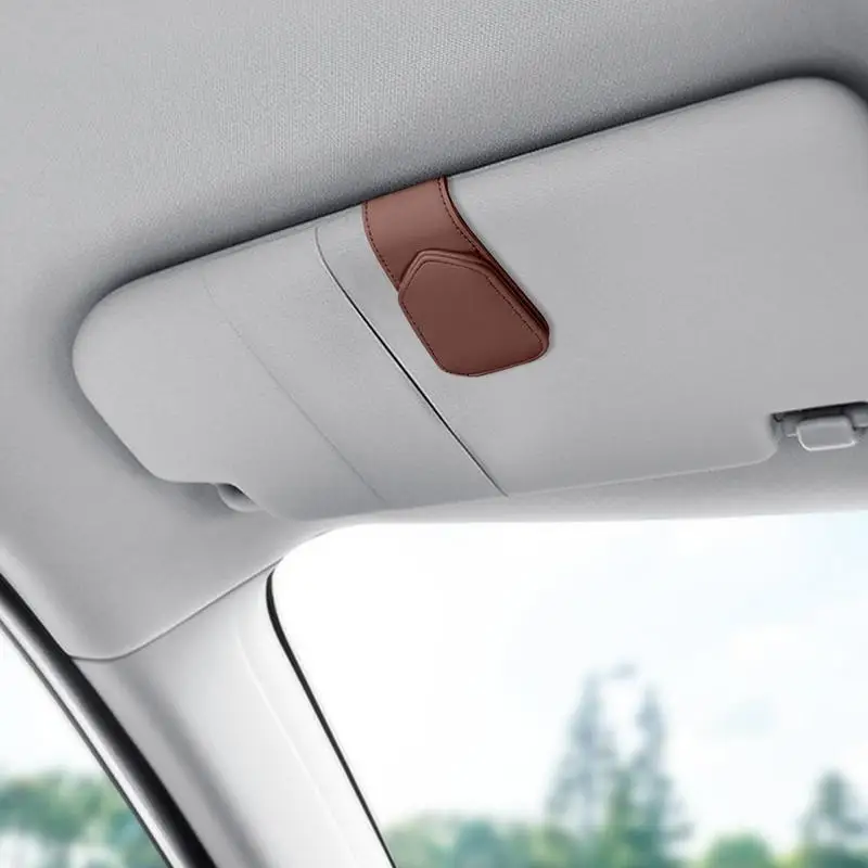 Car Sun Visor Clip Storage Holder for Auto Sun Visor PU Leather Car Interior Accessories for Ordinary Glasses Cards Tickets