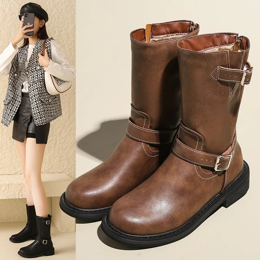 2024 New Black White Women's Winter Short Boots Velvet Chelsea Lolita Mid Calf Platform Ankle Rubber Kawaii Designer knight boot