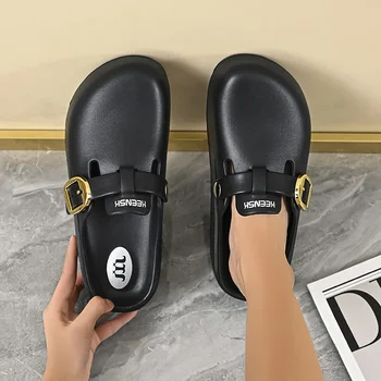 أحذية النساء 2025 نموذج جديد لاستبدال المكتب أحذية كسول مضادة للانزلاق للعمل نصف الوجه يتخبط قبعات لأصابع القدم ملابس خارجية للصيف