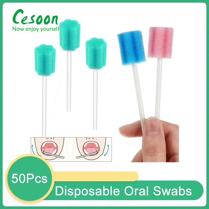 50Pcs Disposable Mouth Sponge Head Swab With Stick Cleaning Microbrush