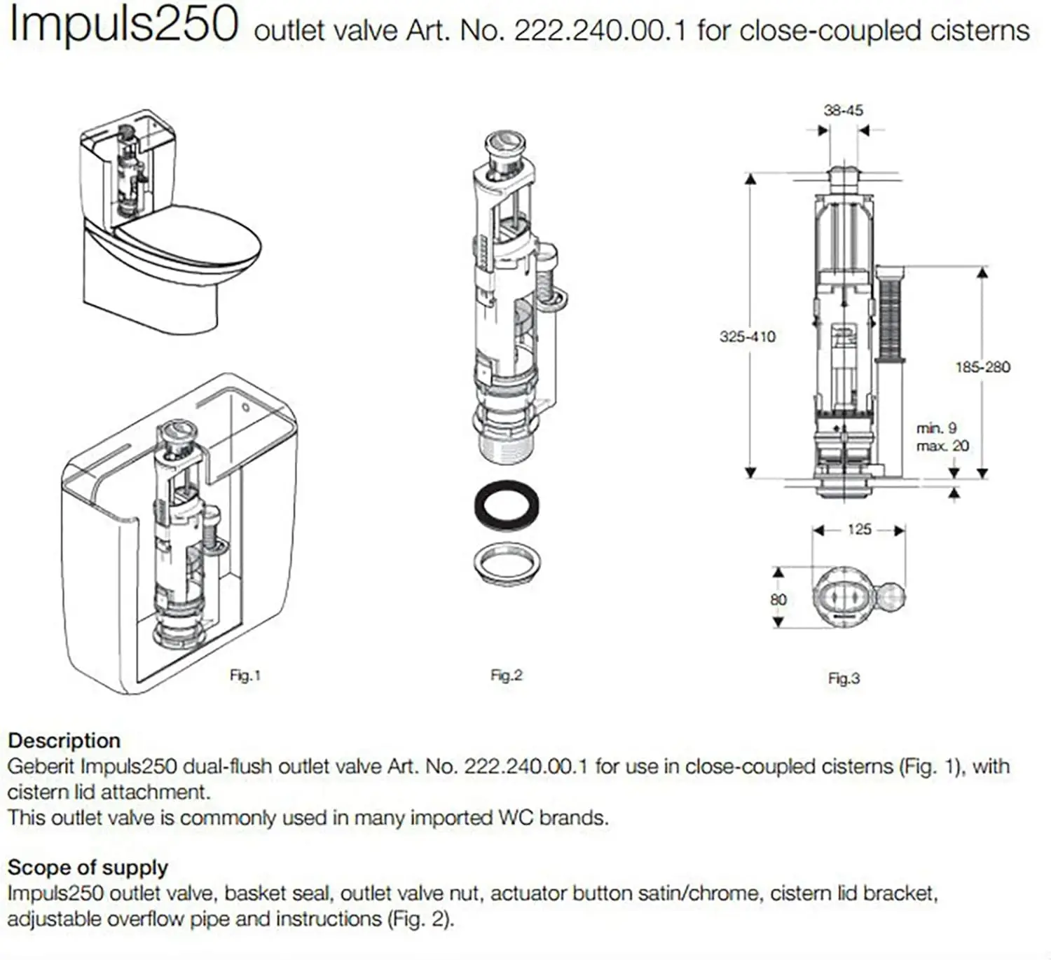 1 Dual Flush Valve Compatible with Geberit Impuls 250 Twico Toilet Cistern Outlet Valve Replacement