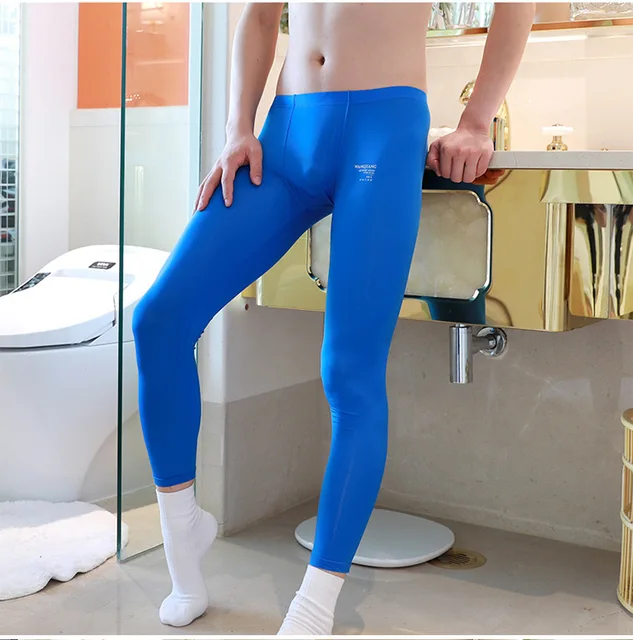 pitrice Men Thermal Leggings Outdoor Body Warming Leggings Male Warmer  Underwear Elastic Simple Color Man Warm Pants Clothing Accessory Gem blue