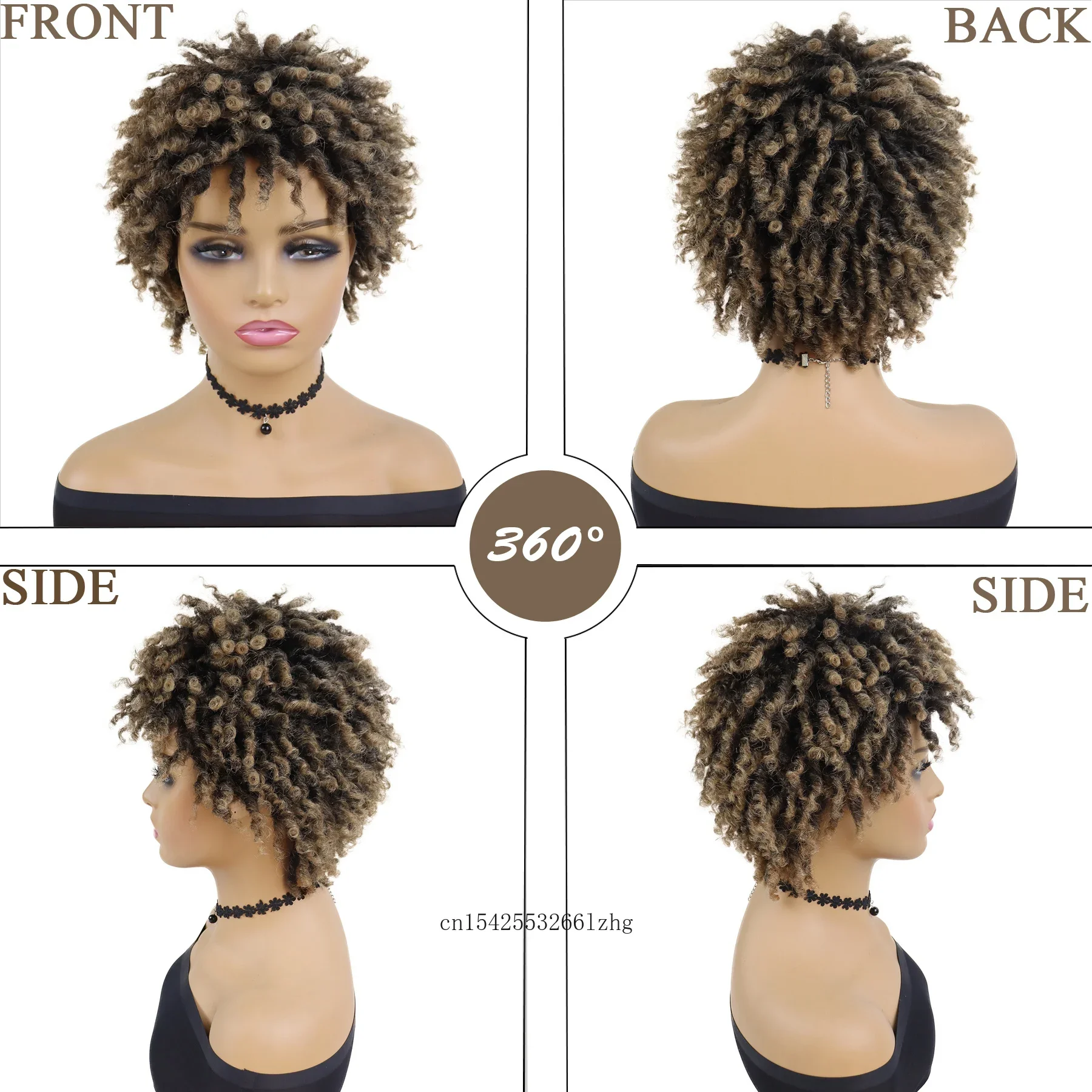 GNIMEGIL Synthetic Braided Wig for Women Locs Crochet Twist Hair Short Afro Ladies Dreadlock Light Brown Daily Curly Cool Girls
