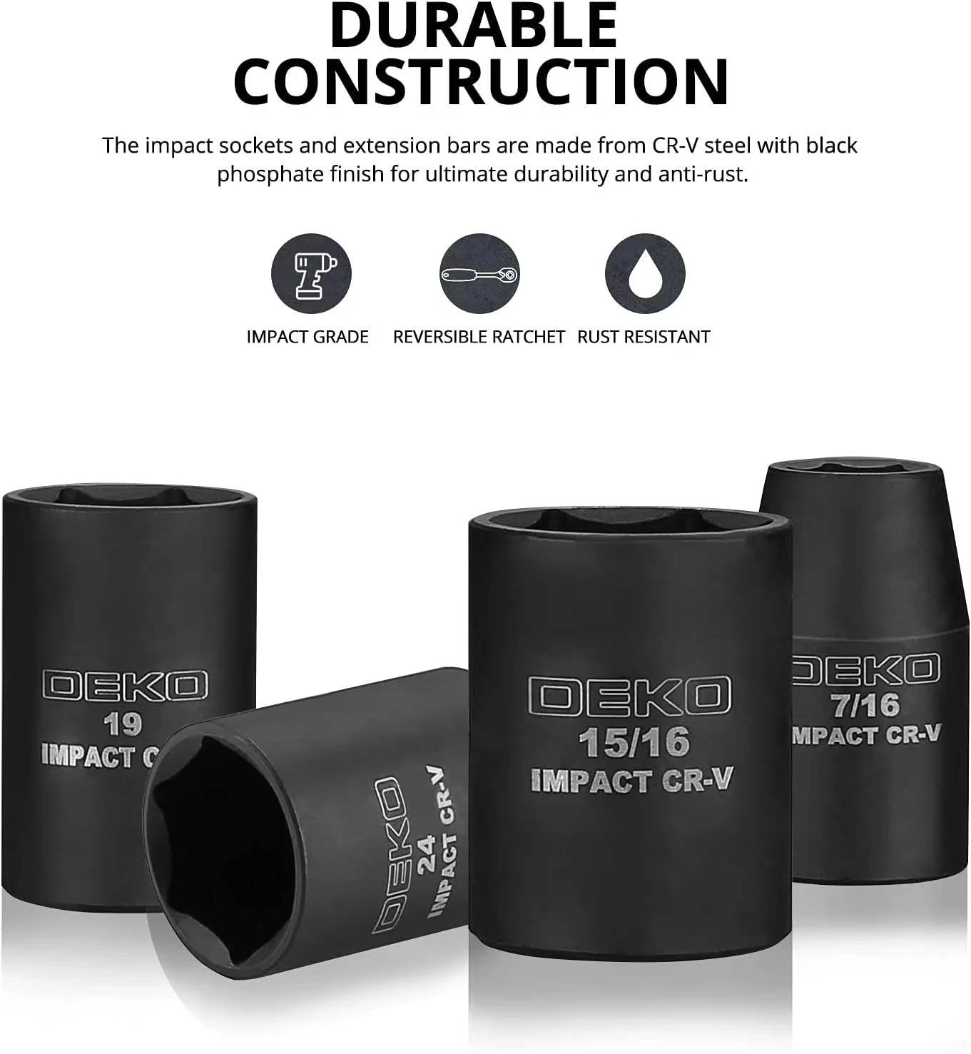 Mechanic Tool Set with Reversible Ratchet and Impact Sockets