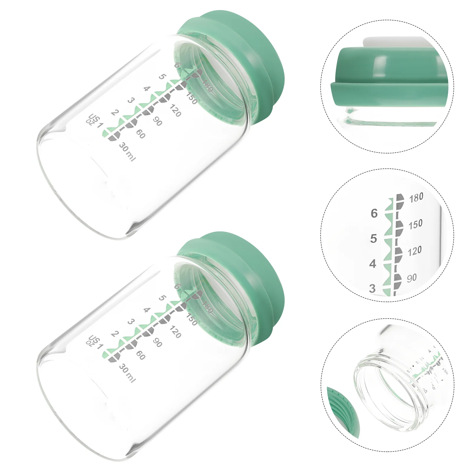 2 Pcs 180ml Green Breast Storage Bottles Wide Mouth Glass Baby Feeding Containers Safe Eco Friendly Transparent Practical