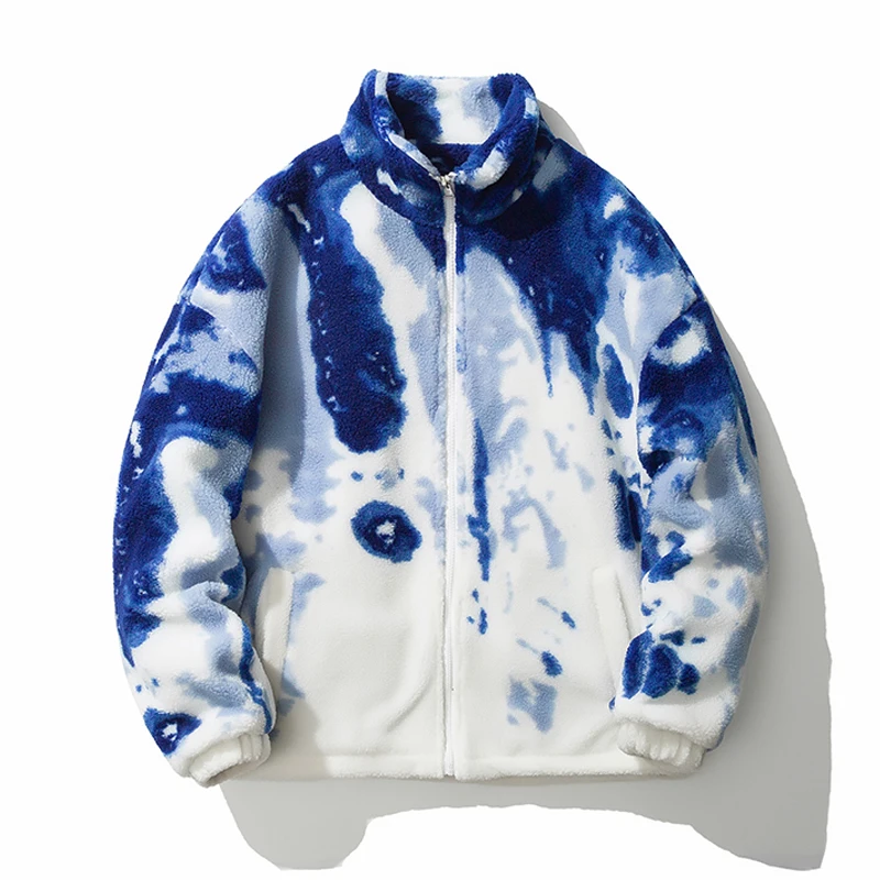 

FUODRAO New Winter Fuzzy Jacket Parkas Streetwear Tie Dyed Print Plush Fleece Lambswool Thicken Warm Coat Hip Hop Jacket J001