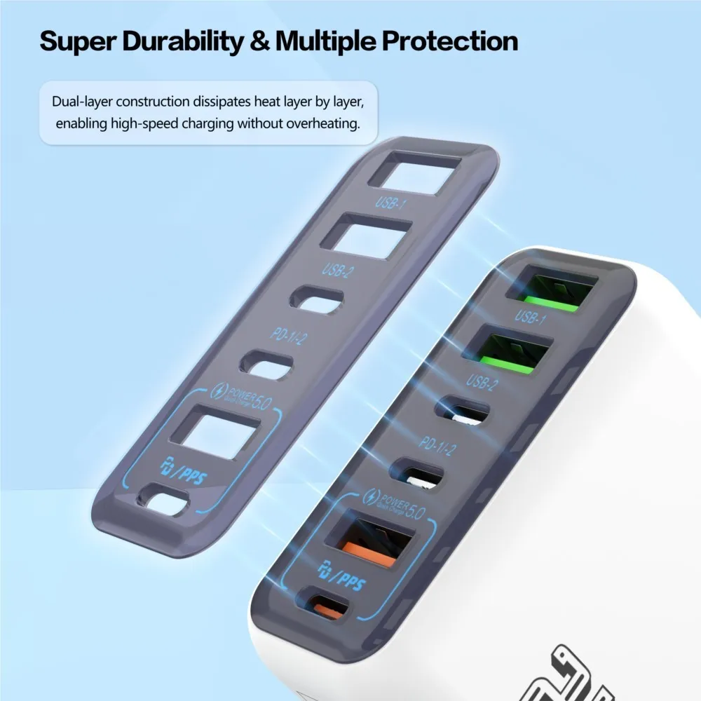 Chargeur USB C PD 6 ports 240W, charge rapide 3.0, type C, chargeurs de téléphone USB, adaptateur de charge super rapide pour iPhone, Samsung, Xiaomi