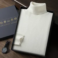 2024 Spring Autumn New 100% Cashmere Sweater Men's High Turnover Collar Knitted Pullover Fashion Slim Fit Knitted Bottom Shirt 2