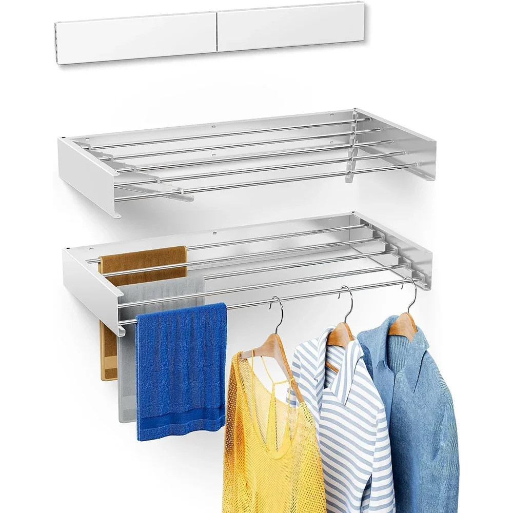 

Laundry Drying Rack Collapsible, Wall Mounted, Clothes Drying Rack, 40" Wide, 16.5 Linear Ft, 5 Aluminum Rods