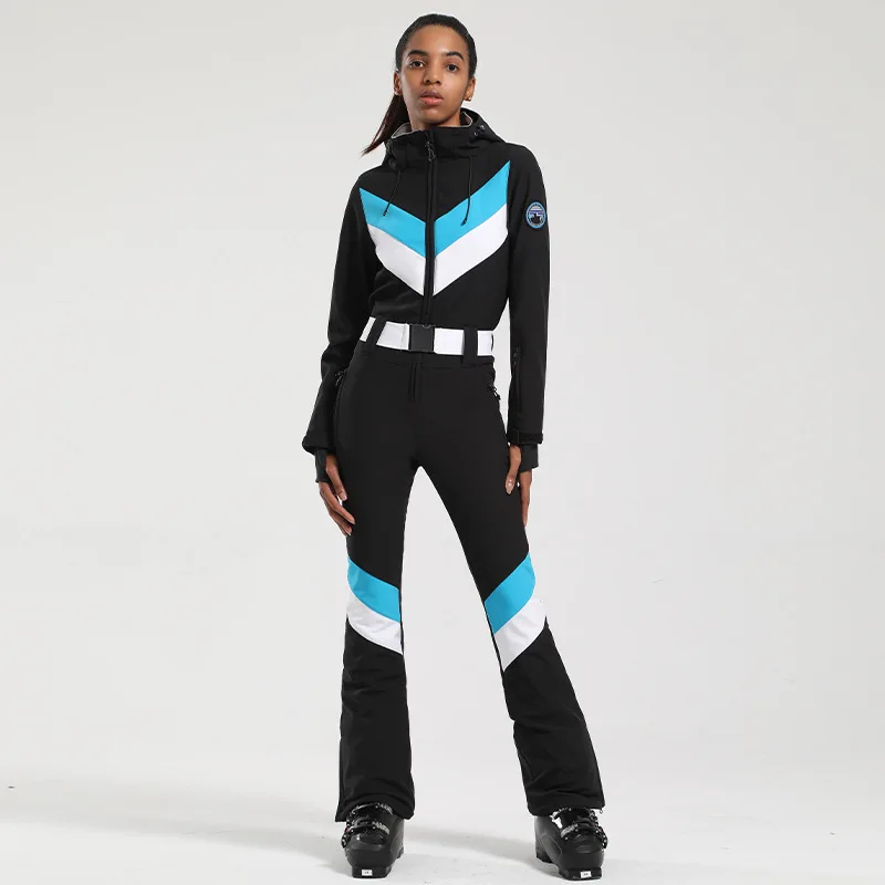 Women One Piece Ski Suit Winter Snowboard Jumpsuit Waterproof Windproof Thicken Hooded Outdoor Sport Wear For Mountain Hiking winter jacket ski jacket
