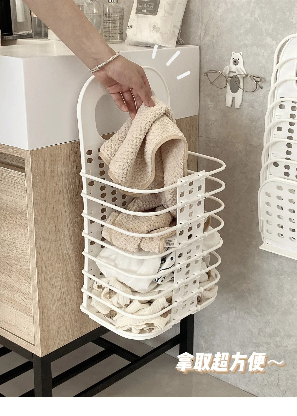 Foldable Hollow Bath Basket Bathroom Shampoo Toiletries Holder Storage  Basket Dirty Clothes Organizer Laundry Basket with Handle - AliExpress