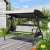 Outdoor Patio Swing with Adjustable Canopy, 3 Seat Outdoor Porch Swing with Cup Holders, Waterproof Textilene Swing Chair 1