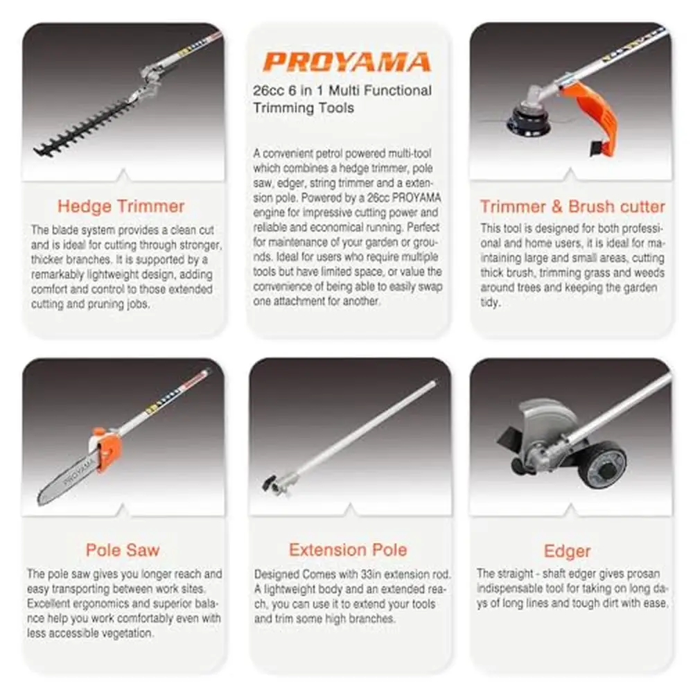 6 in 1 Gas Hedge Trimmer Weed Eater Brush Cutter Pole Saw Chainsaw Kit with Adjustable Length and Multi-angle Adjustment Garden 3