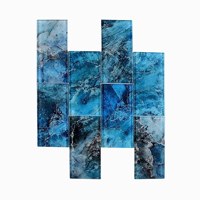 Sea Blue mix strip crystal glass  kitchen mosaic tile for home decoration 3d rose gold stainless steel tile metal mosaic tle for ktv background decoration 1 order