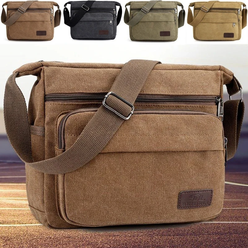 

New Fashion Men Canvas Crossbody Bag Casual Shoulder Bag Large Capacity Messenger Briefcase Man Portable Travel Toiletry Bag