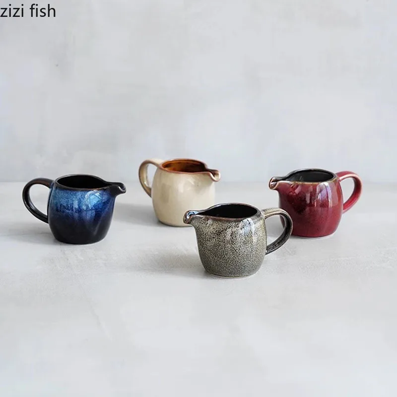 Kiln Changes Creative Ceramic Milk Jug with Handle Restaurant Steak Sauce Pot Milk Pot Gravy Boats Kitchen Retro Seasoning Tools milk frother jug,milk frothing jug