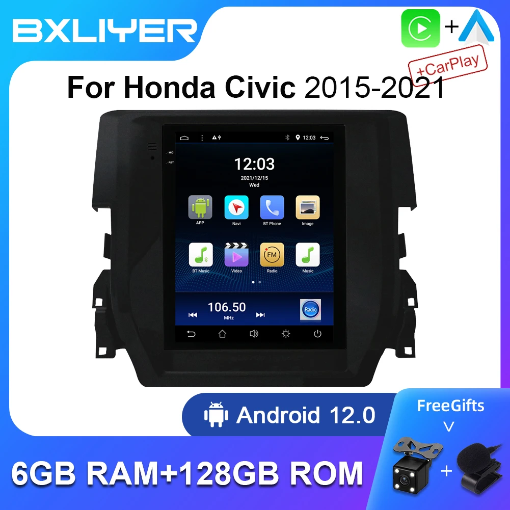 

BXLIYER 9.7" 6+128GB DSP Carplay Android 12 For Honda Civic 2015 - 2020 Auto Radio Car Multimedia Video Player Tesla Screen GPS
