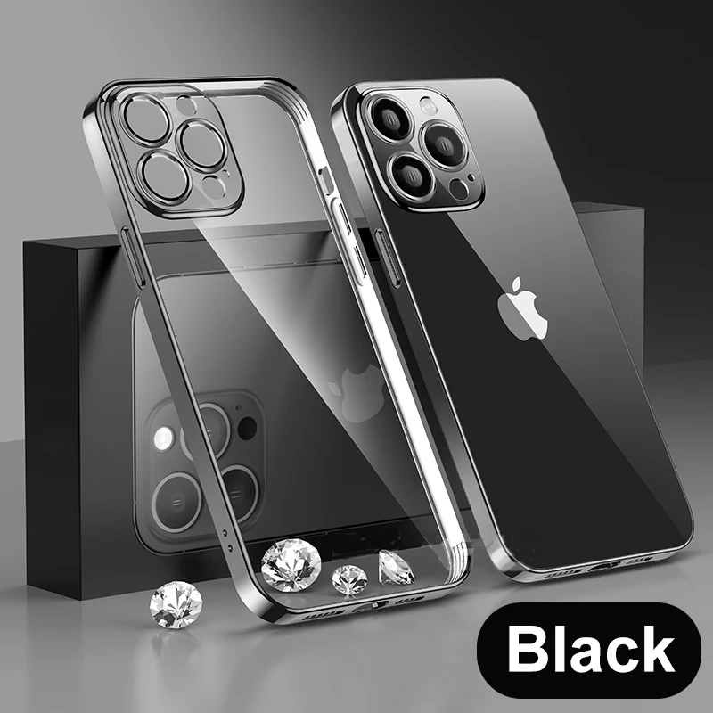 thumbnail image 1 of Luxuxy-funda transparente chapada para iPhone, funda trasera de silicona suave a prueba de golpes para iPhone 15, 14, 13, 12, 11 Pro Max, 15, 14 Plus, accesorios, 1 of 5