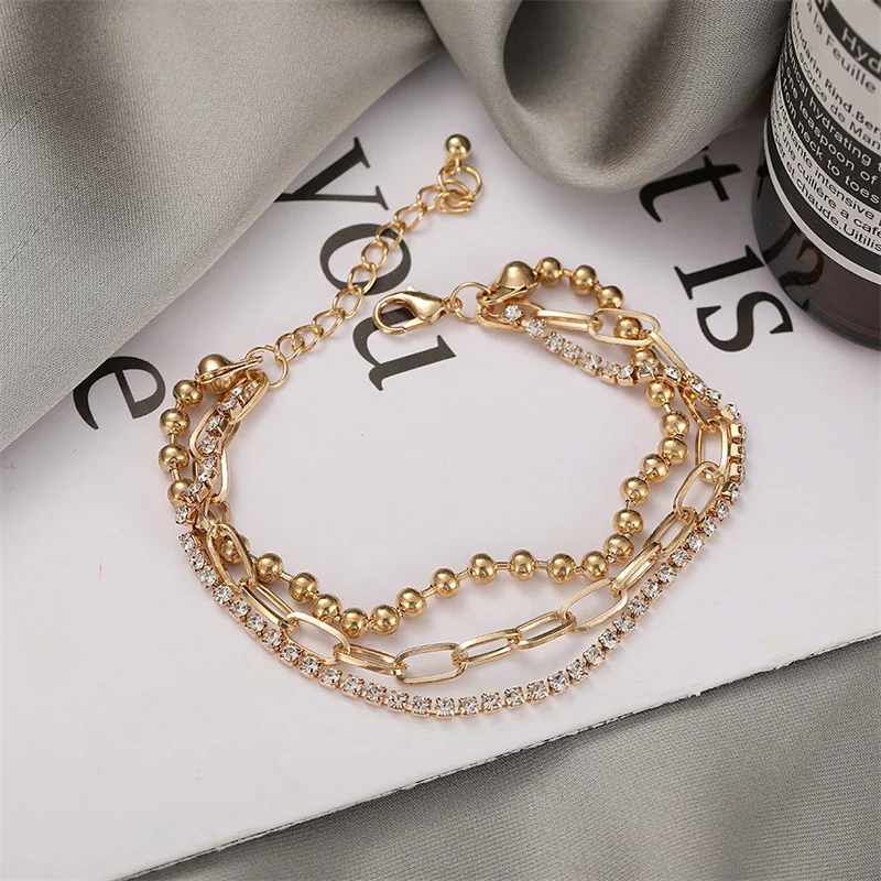 3PCS/Set Fashion Thick Chain Link Bracelets Bangles For Women Vintage Snake Chain Gold Silver Color Bracelets Set Punk Jewelry