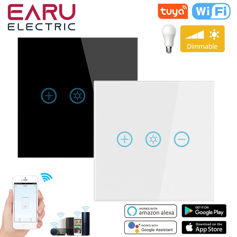 

2A WiFi Smart Glass Panel Wall Touch Switch Light Dimmer Switch Smart Life Tuya APP Remote Control for Amazon Alexa Google Home
