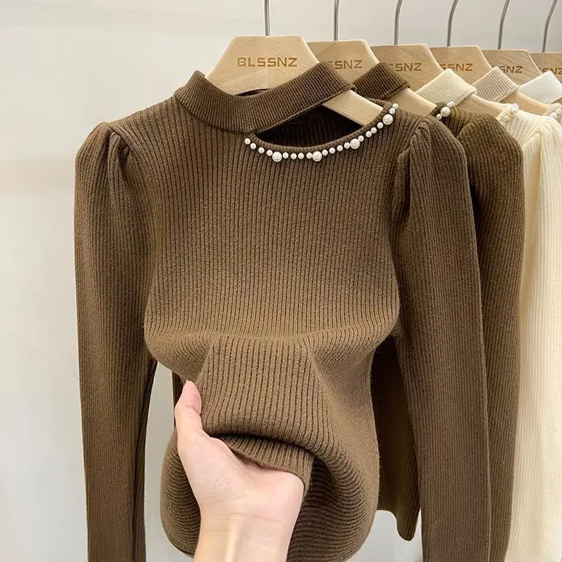 

Half Turtleneck Bottoms Women in Autumn and Winter Sweater Chic Top Hollow-out Knitwear