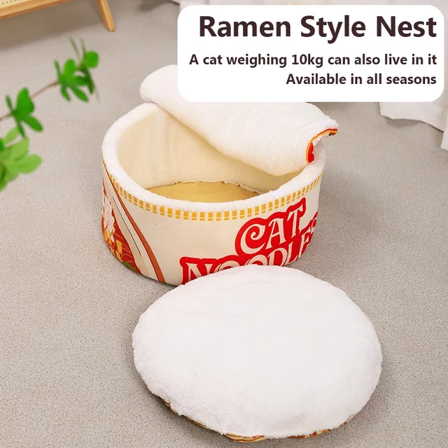 The New Winter Cartoon Ramen Cat Nest Love Warm Cute Semi-enclosed Cat Bed Can Be Opened And Washed 5