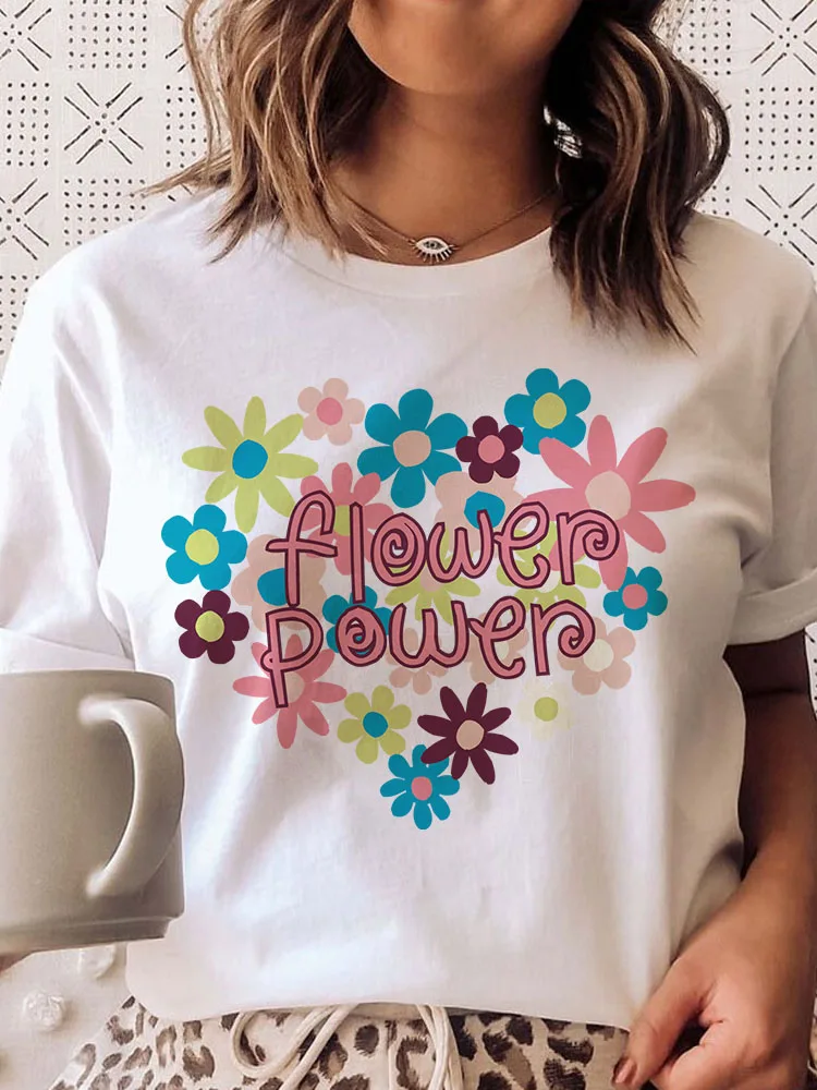 

Women Tops TShirt Summer Flower Graphic TShirts Ladies Short Sleeve Tops White and Black All-match Printed Tees shirt femme 2022