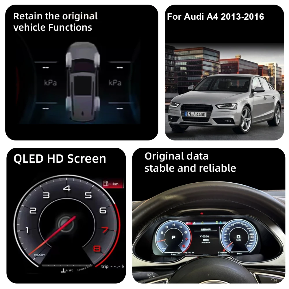 Digital Instrument Cluster For Audi A4 2013-2016 Speedometer 12.3”HD screen1920*
