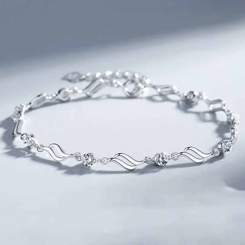 

Women's S925 Sterling Silver Bracelet Geometric Heart Blue Zircon Classic Fashion Jewelry Couple Gift