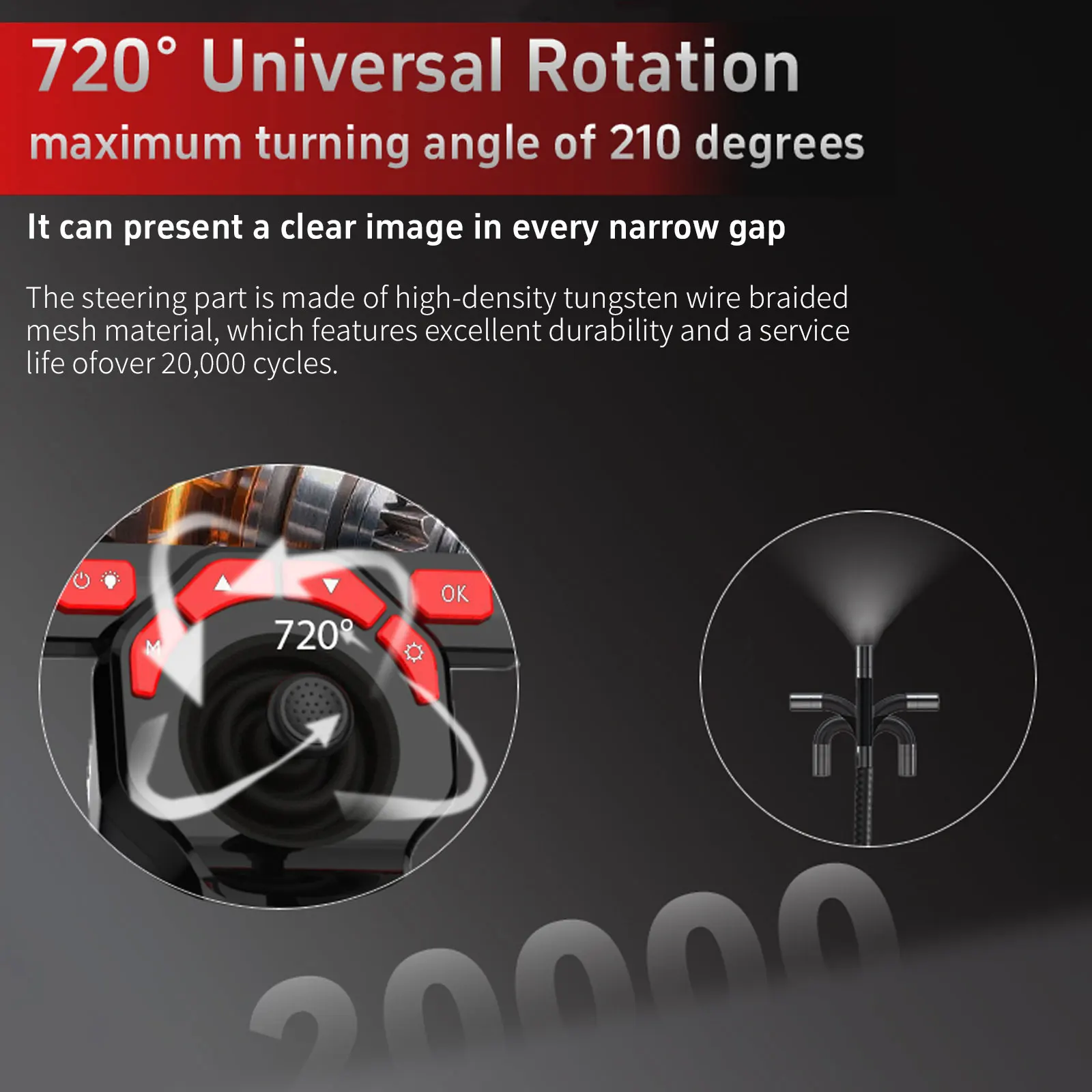 4.5inch Joystick Omnidirectional 360 ° Rotation Industrial Endoscope 3.9mm Lens For Car Air Pipeline 1080P HD Camera 2