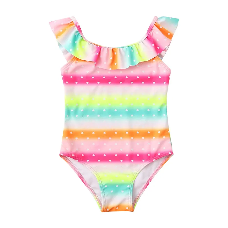 

Rainbow Falbala Print Kids Girls Swimwear 2023 Kid Children Baby One Piece Swimsuit Beach Wear Halter Girl Bathing Suit Monokini