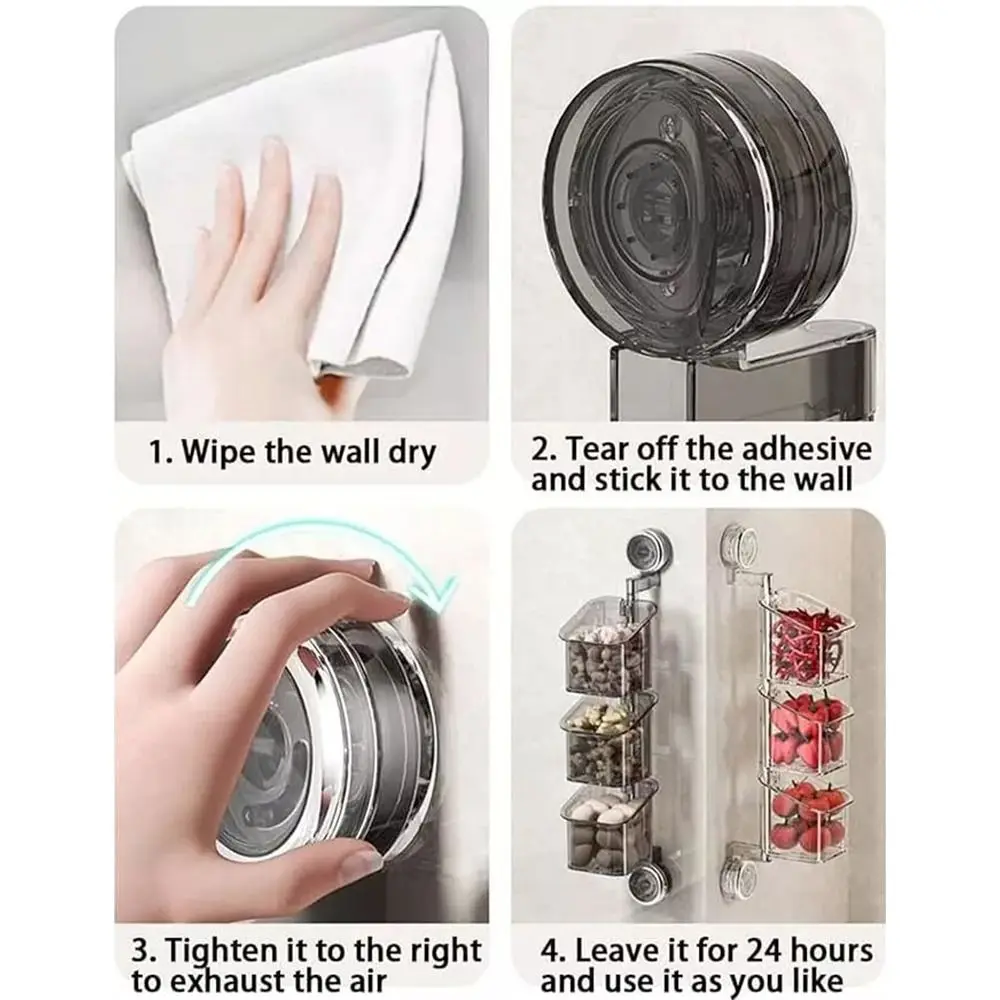 Suction Cup Rotating Organiser Kitchen Wall Mounted Onion Ginger Garlic Storage Box Bathroom No Punching Hanging Basket 5