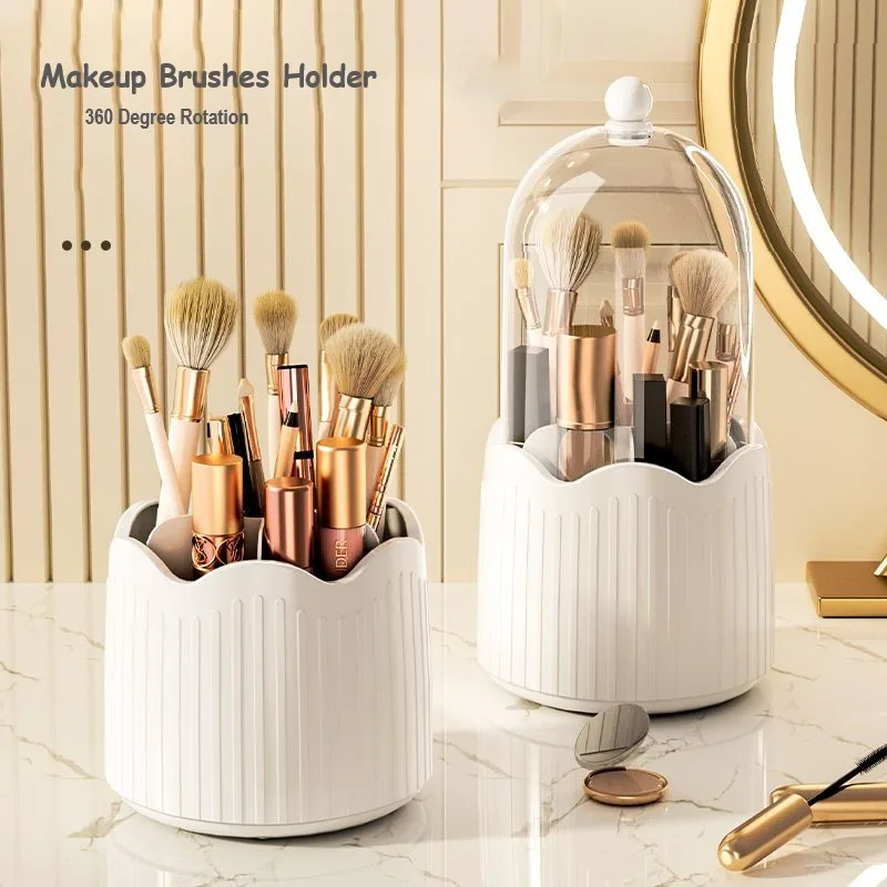 Makeup Brush Holder with Lid 360 Rotating Makeup Brush Holder Organizer for Vanity Desktop Countertop Dresser Table 3