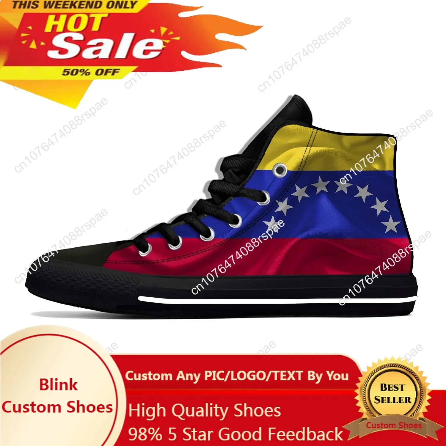 

Venezuela Venezuelan Flag Patriotic Fashion Funny Casual Cloth Shoes High Top Lightweight Breathable 3D Print Men Women Sneakers