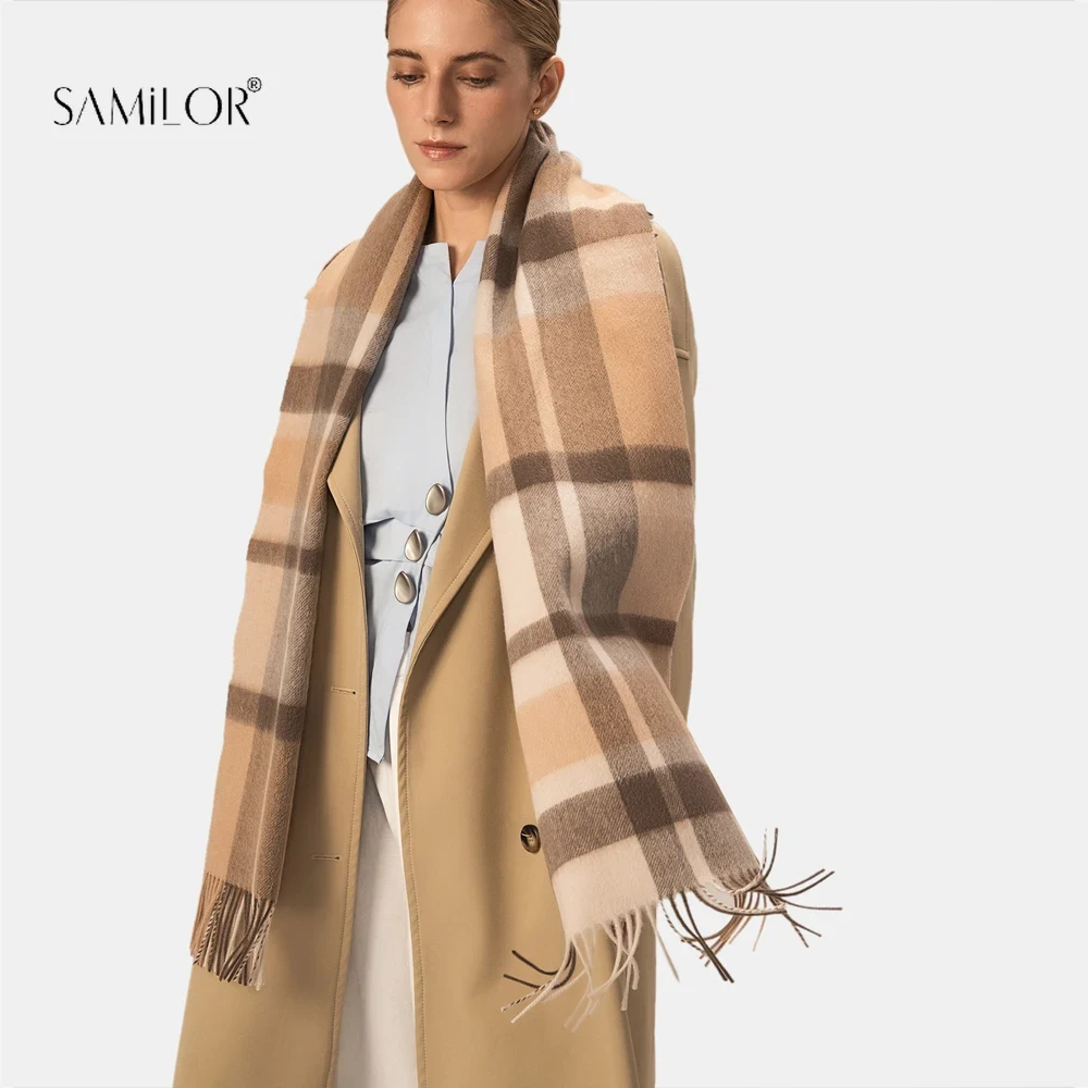 Women's Scarf Winter Scarves for Ladies Plaid Shawls British Style Thicken Pashmina  Warm Shawl Wraps With Tassel Poncho Stoles