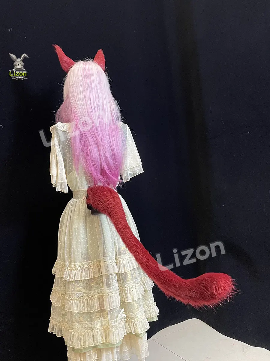 FF14 Final Fantasy Gurahattiya Cosplay Cat Tail Graha Tia Little Red Cat Ears Animal Furry Tail Faux Fur Tail - immagine 4