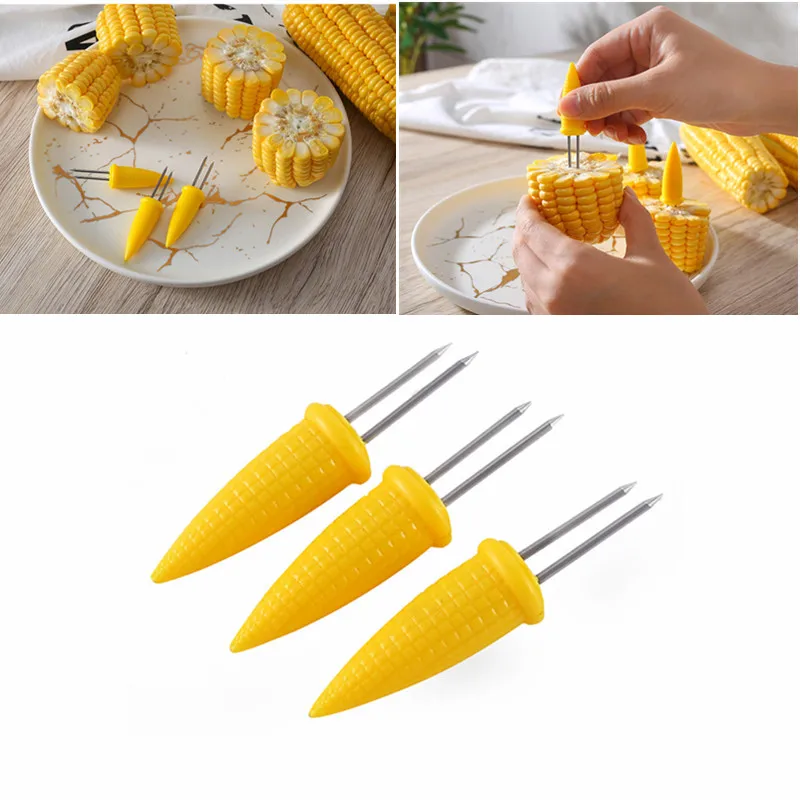 10/20pcs Fork Corn Skewer Stainless Steel Corn Holders Barbecue Garpu Fruit Forks for Kitchen Outdoor Camping Parties BBQ Tools