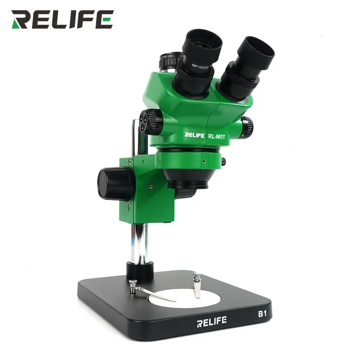 

RELIFE RL-M5T-B1 Trinocular Microscope/Green 7-50 Times Continuous Zoom HD Stereo Microscope For Repair Mobile Phone