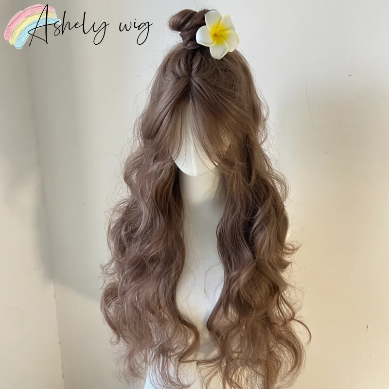 Wild Rose Wig for Women 30inch Long Wavy Hair Wigs Layers High Temperature Fibers Synthetic Wigs with Curtain Bangs Daily Use