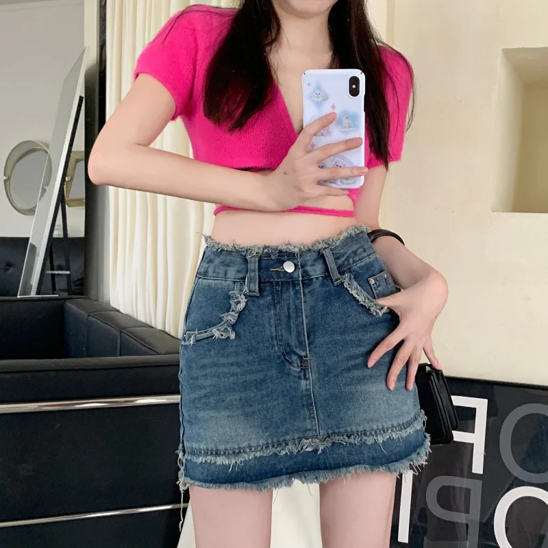 

Nomikuma Skirts for Women Spring Summer High Waist Tassel Patchwork Y2k Denim Skirt Vintage Fashion Harajuku Street Jupe Femme