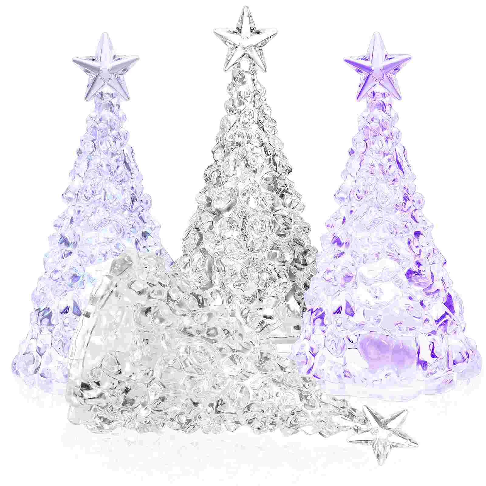 

4 Pcs Crystal Table Lamp Bedside Christmas Tree Decorate Desk Light Nightlight Tabletop Bedroom Glowing Lights