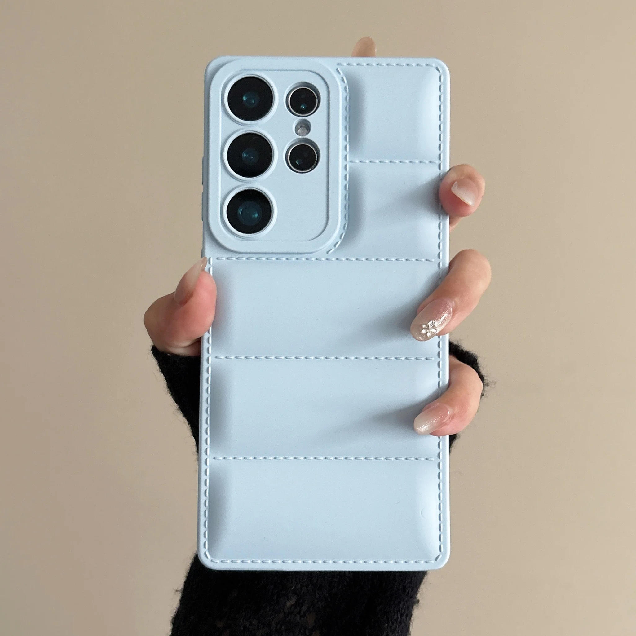 Tri-Tone Fashionable Minimalist Down Jacket Protective Phone Case