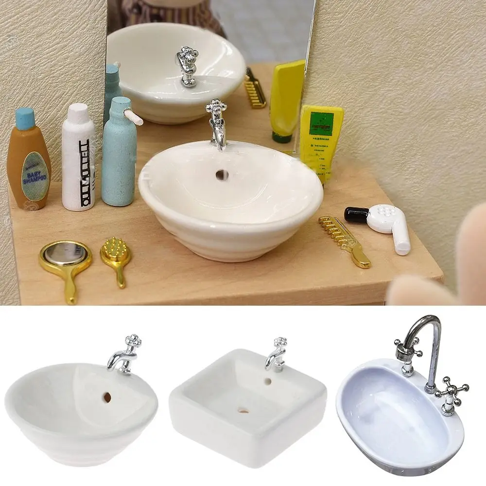 

1:12 Scale Mini European-style Dollhouse Bathroom Scene Model Miniature Toilet Bathtub Washbasin Mini Furniture Doll Accessories