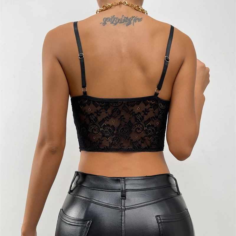 Xingqing Sexy Women Bodycon Crop Tops 2022 Black Lace Hem Pleated Cropped  Tank Tops See Through Clothes For Summer Clubwear - Tanks & Camis -  AliExpress