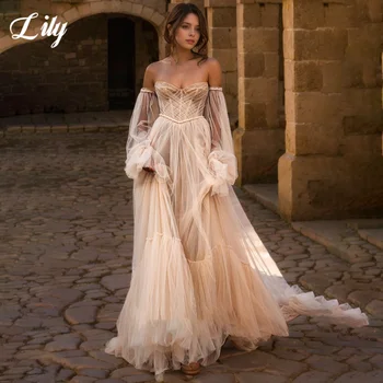 Lily Abiti da sera eleganti Abito da ballo in tulle senza schienale con scollo a cuore Abito da festa a trapezio con perline robe de bal Personalizzato