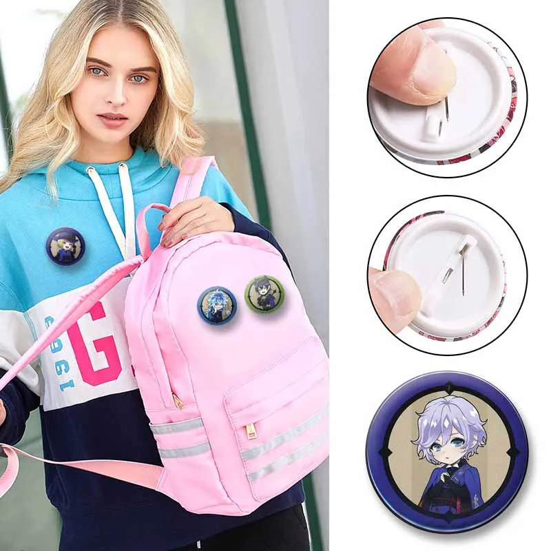 Game Twisted Wonderland Round Badge Cartoon Boys Idia Shroud Riddle Lilia Vanrouge Brooch Backpack Clothes Decoration Pins Gifts