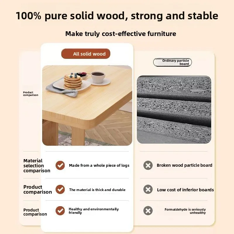 Solid Wood Foldable Rectangle Dining Table Small Space Friendly Home Multi-Functional Movable Simple Design