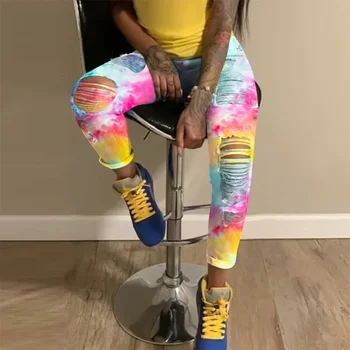 2025 New Ripped Jeans For Women Yellow Scratch Denim Pencil Pants High Waisted Stretch Skinny Hollow Out Sexy Female  Mujer 1