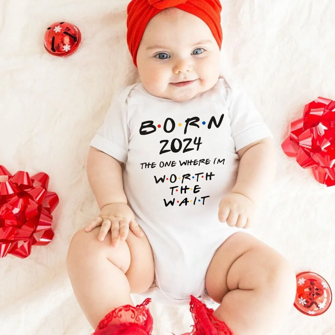 

Born 2024 Worth The Wait Baby Announcement Newborn Baby Bodysuits Cotton Short Sleeve Boys Girls Pregnancy Reveal Rompers
