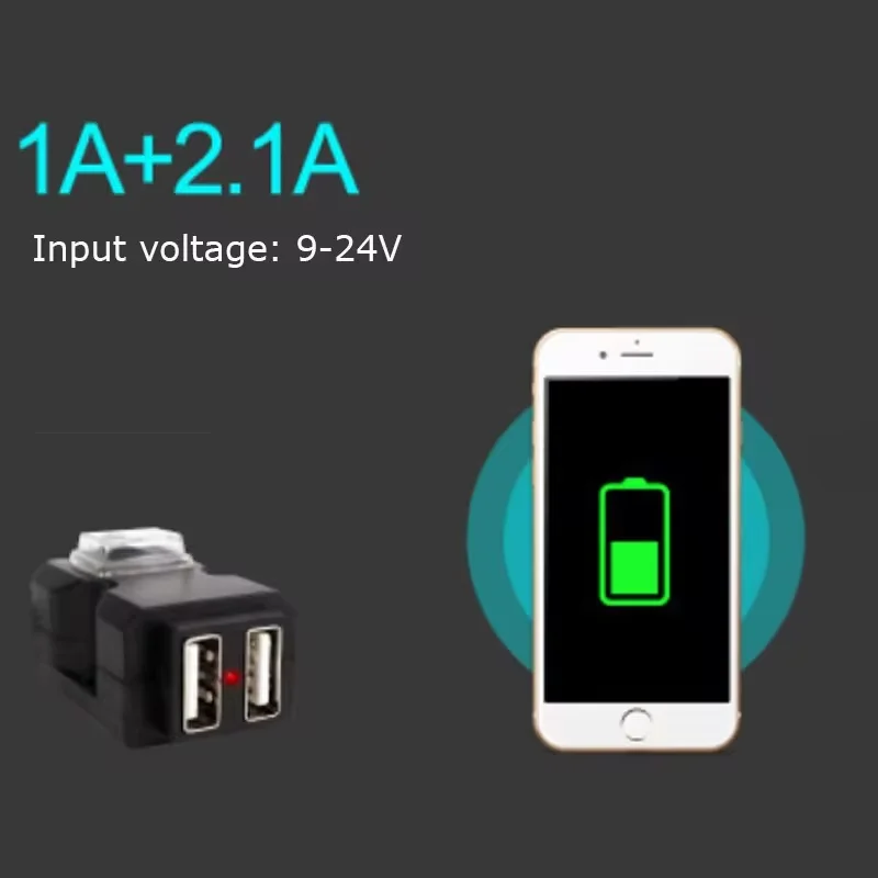 Phone Charger 12-24V Motorcycle USB Dual Port with Voltmeter ON/Off Waterproof Accessories